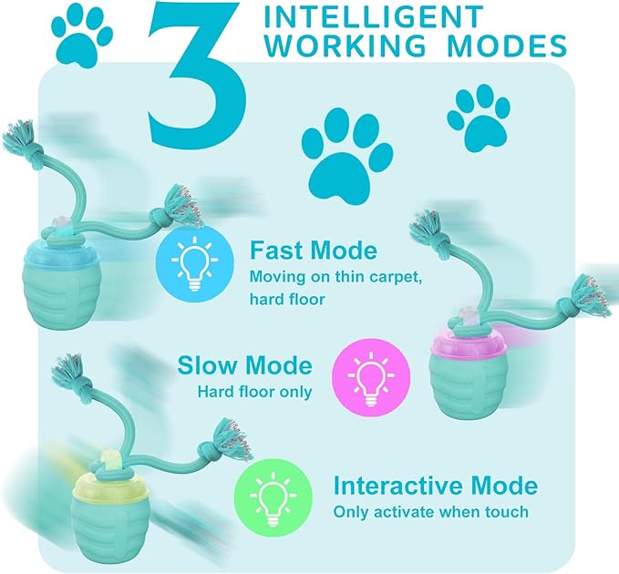 Interactive Dog Toy, [2025 Newly Upgraded] Motion Activated Rolling Squeaky Ball for Medium/Large Dogs, Automatic Moving Dogs Ball for Boredom, USB Rechargeable(Cyan)