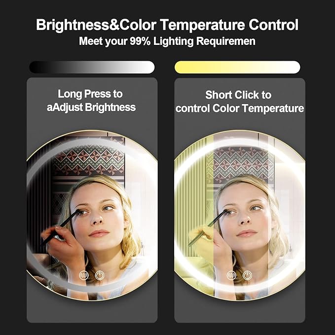 24inch Round Medicine Cabinet with Lights,Led Medicine Cabinet with Defogger,Illuminated Mirror Cabinet for Bathroom,Dimmable,Anti-Fog,3 Colors,Surface Mount Only,Black