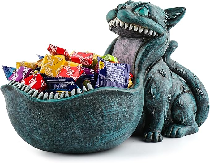 Cat Candy Bowl Cheshire Cat Statue Large Candy Dish for Office Desk Key Bowl for Entryway Table Indoor Planter Decorative Bowls for Home Big Mouth Cat Gifts