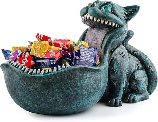 Cat Candy Bowl Cheshire Cat Statue Large Candy Dish for Office Desk Key Bowl for Entryway Table Indoor Planter Decorative Bowls for Home Big Mouth Cat Gifts