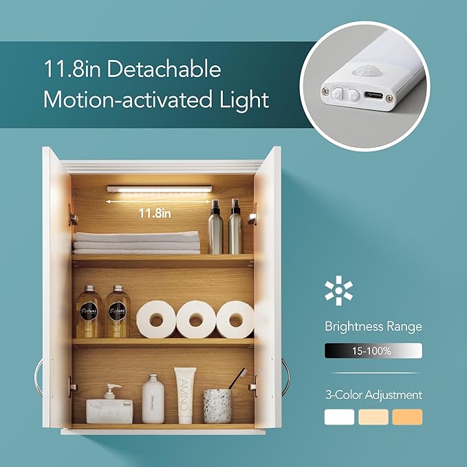 Medicine Cabinet -Bathroom Cabinet Wall Mount with DIY Lighting Unique Top and Dual-Tone Design, Over The Toilet Saver Storage Cabinets