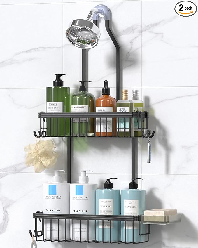 YASONIC Shower Caddy Hanging, Never Rust Shower Organizer Hanging, Aluminum Shower Racks for Inside Shower with Hooks for Razor, Bathroom Organizers and Storage with Soap Holder, Black
