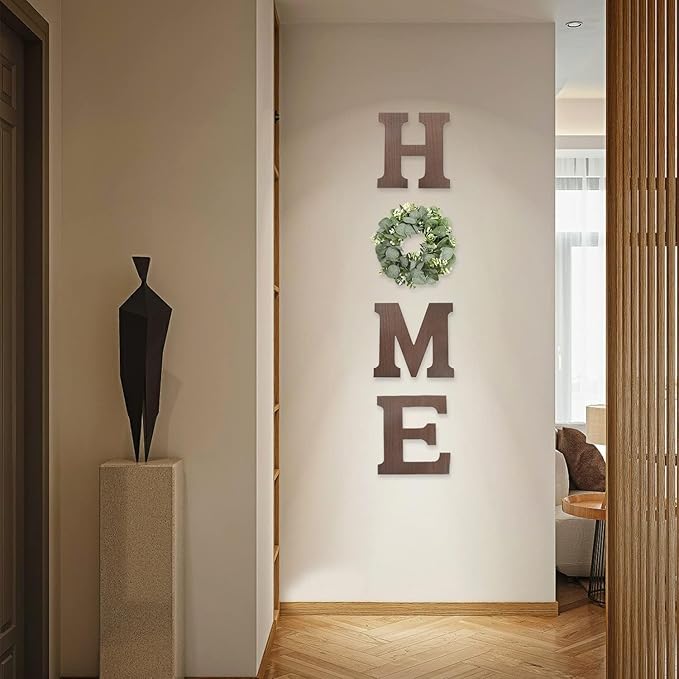 Wood Home Sign Hanging Farmhouse Wall House Decor Wood Home Letters for Wall Art Rustic Decor, Home Wall Decor for Living Room Kitchen Entryway Dining Room Hallway Housewarming Gift Brown L