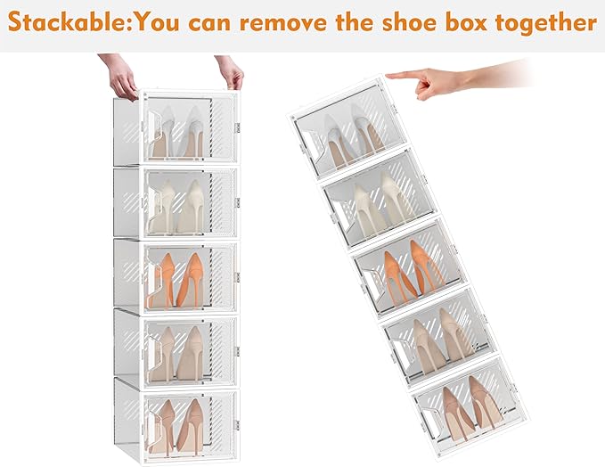 Shoe Storage, 12 Pack X-Large Shoe Organizer for Closet, Shoe Boxes Clear Plastic Stackable Shoe Storage Boxes for Size 13