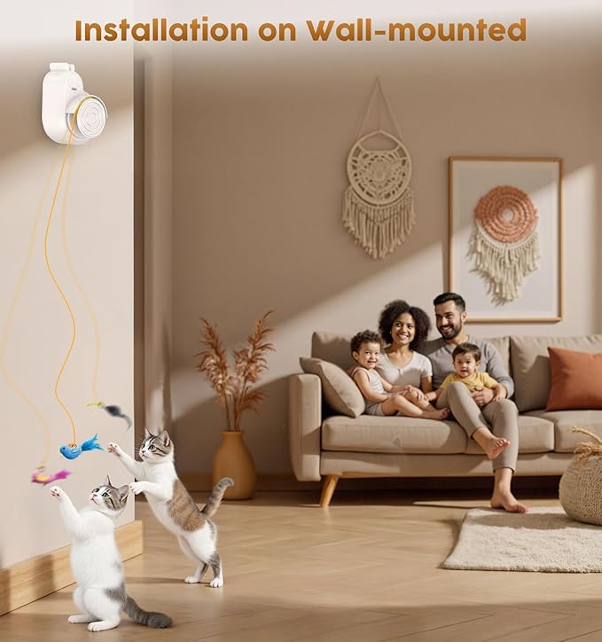 Interactive Cat Toys for Indoor Cats - Automatic Flying Bird Feather & Mouse Wand Enrichment Toy, Hands-Free or Handheld USB-Rechargeable Safe Play Chase Exercise for Bored Kittens and Adult Cats