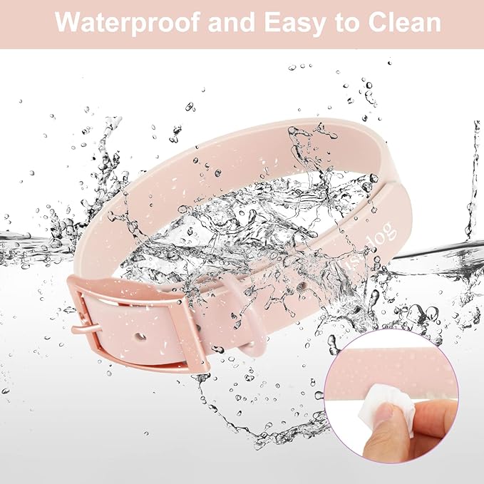 Wisedog Waterproof Dog Collar: Multiple Adjust 7" to 23.6", Soft Rubber Coated Webbing, Easy to Clean, for Small Medium Large Dogs (S|8.5"-12.5" × 4/5 in, Gossamer Pink)