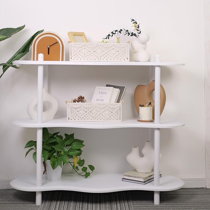 BROWNLILY Macrame Storage Baskets Boho Decor Gift Box Woven Toilet Paper Basket with Wood Handles Home Decorative Baskets for Organizing on Shelf Cabinet Countertop Livingroom - Set of 2