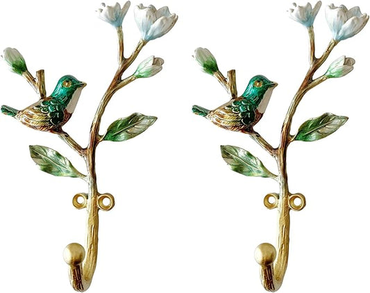 Vintage Bird Shaped Decorative Wall Hooks Rack Hangers for Hanging Clothes Coats Towels Keys Hats, 2 Pack Antique Metal Mounted Wall Hook