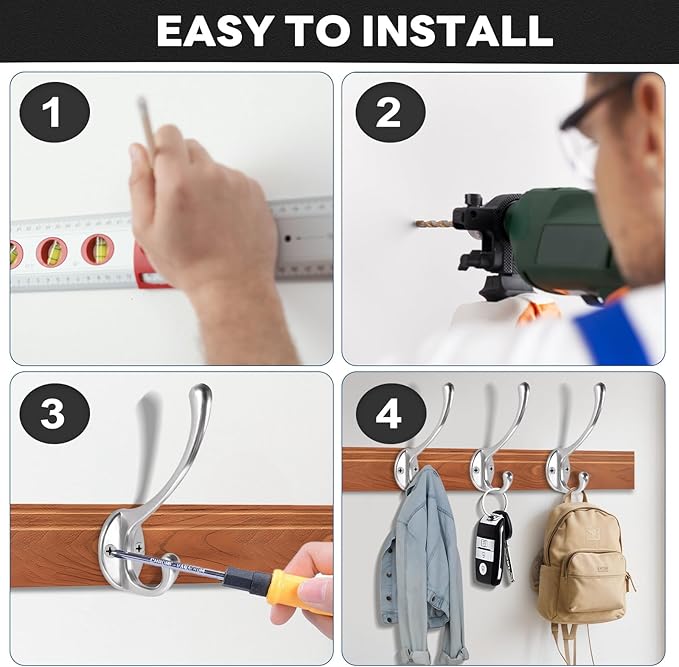 Wall Hooks for Hanging, 25-Pack Heavy Duty Metal Coat Hooks, for Living Room, Bathroom, Kitchen, Bedroom for Towel, Hat, Key, Closet, Bag (Silver)