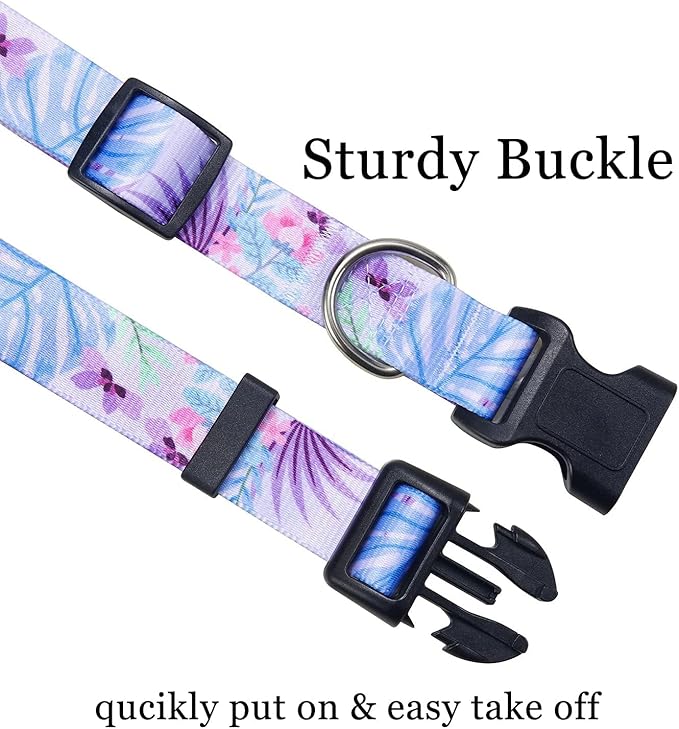 Dog Collar and Leash Set with Bohemia Floral Tribal Geometric Patterns - Soft Ethnic Style Collar Adjustable for Small Medium Large Dogs(Purple Flower Flower Set,S)