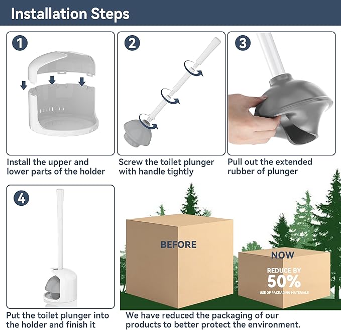 Toilet Plunger with Holder, Plunger with Holder for 5.3-inch Toilet Drain, Plungers for Bathroom with Holder, Toilet Plunger Heavy Duty (2, White)