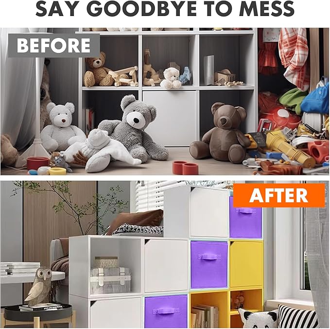 ShellKingdom Storage Bins, Foldable Fabric Storage Cubes And Cloth Storage Organizer Drawer For Closet And Toys, 6 Pack (Violet)