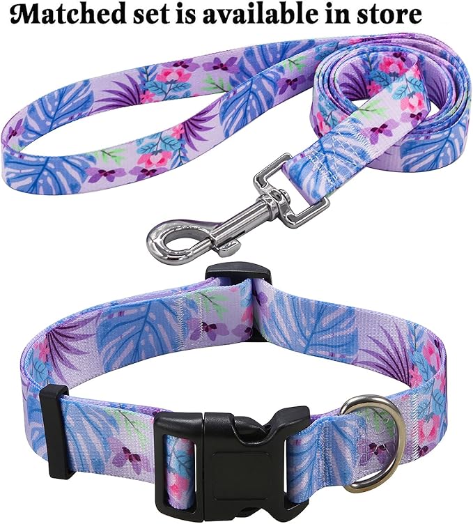 Dog Collar with Bohemia Floral Tribal Geometric Patterns - Soft Ethnic Style Collar Adjustable for Small Medium Large Dogs (Purple Flower, M)