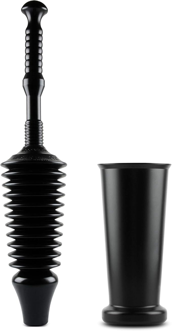 Master Plunger MP1600-TB 1.6 Gallon Low Flush Toilet Plunger with Funnel Nose Design. Tall Bucket included, Black