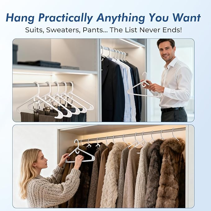 HOUSE DAY Quality Plastic Clothes Hangers 38 Pack – Super Heavy Duty 20lb Capacity Thick Strong Closet Hangers White for Adult Clothing – Durable for Coats, Jackets, Jeans, Pants