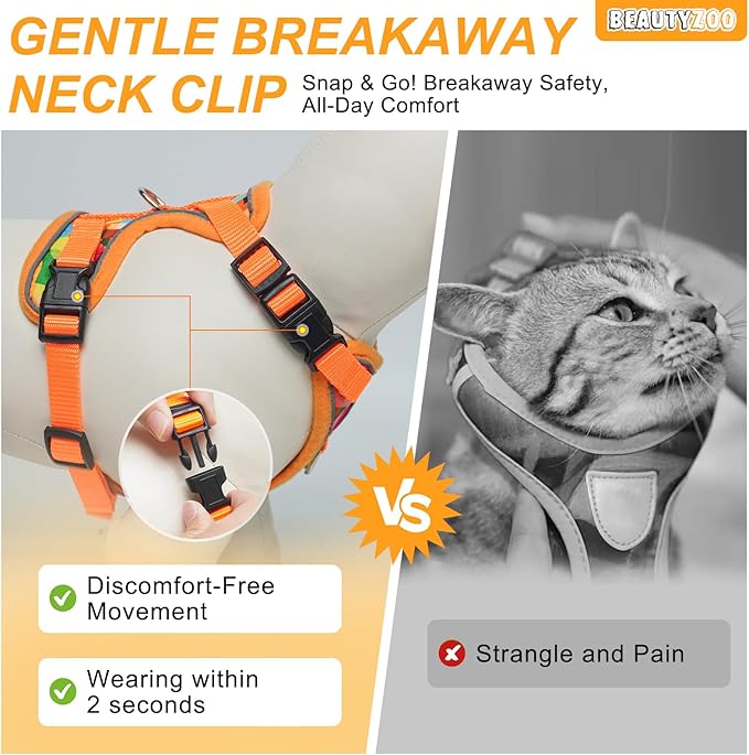 BEAUTYZOO Escape Proof Cat Harness and Leash for Walking, Soft Adjustable Cute Vest for Small to Large Cats, Reflective Breathable Easy-Control Outdoor Jacket, Kitten Harness and Leash Set, Orange, M