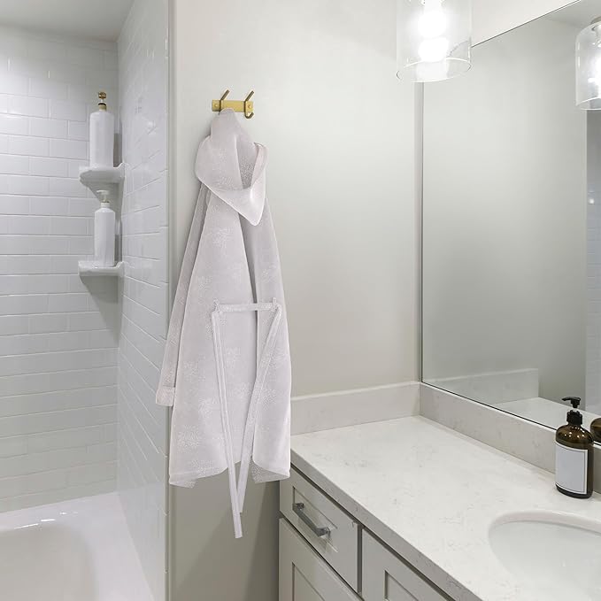 Brushed Gold Small Coat Rack Wall Mount – 6 Inch Stainless Steel Rail with 2 Double Coat Hooks for Entryway, Bathroom, Bedroom, Kitchen – Modern Gold Hook Rack for Coats, Hats, Towels