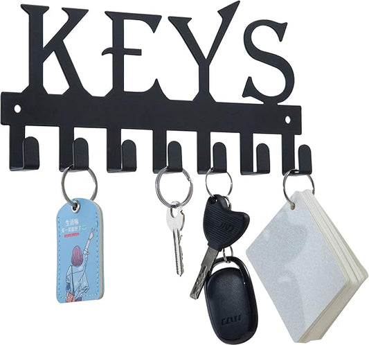 FairyCity Keys Holder for Wall Metal Vintage Keys Hook-25cm*12.8cm Home Decor Key Hanger Decorative with 7 Hooks,Black…