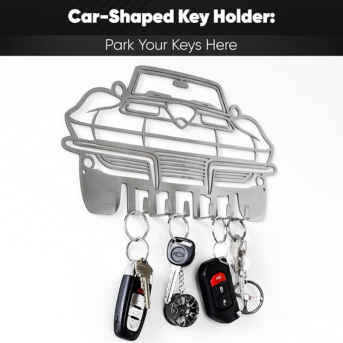 MOOH Metal Automotive Key Holder with 6 Hooks - Unique Wall Mounted Car Lovers Gifts for Men & Women - Cool Man Cave Decor