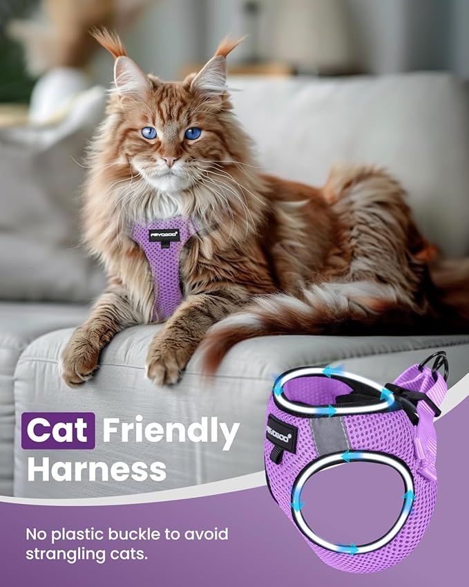 FAYOGOO Cat Harness and Leash Set | Upgrade Step-in Escape Proof Harness | Lightweight Soft Vest, No-Choke Design for Walking, Travel, Camping (Modern Violet)