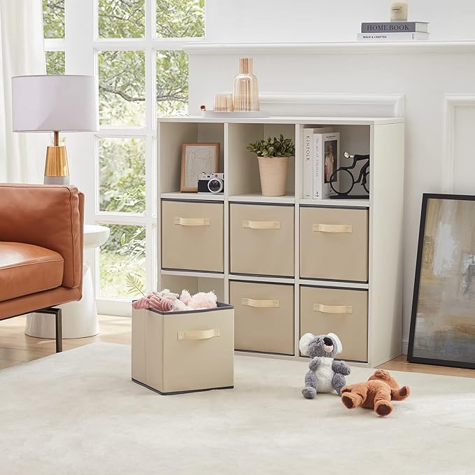 Lifewit Collapsible Fabric Storage Cubes Bins Set 11 Inch, Foldable Cubby Organizers Boxes, 6 Pack Organizing Baskets for Shelf, Closet, Utility Room, Storage Room, 18L Beige