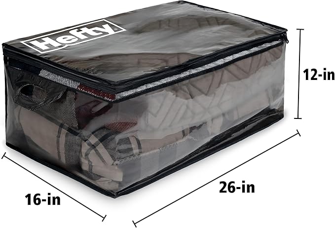 Hefty Storage Bags Extra Large Double Zipper Backpack, Heavy Duty Water Resistant Moving Totes with Shoulder Straps, Foldable Reusable Packing Organizers, 2 Pack (X-Large Black)