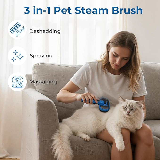 Pecute Self-Cleaning Pet Steam Brush Blue