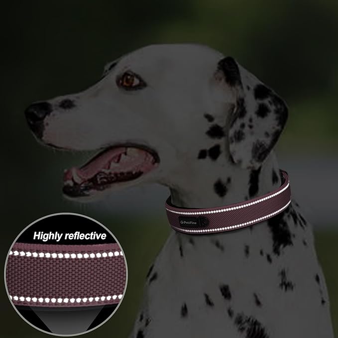 PetiFine Dog Collar for Large Dogs, Neoprene Padded and Adjustable, Reflective Wide Heavy Duty Pet Collars with Durable Metal Belt Buckle for Walking, Pink, XL