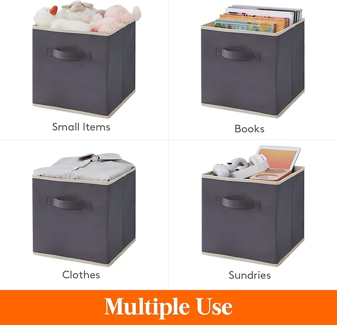 Lifewit Collapsible Fabric Storage Cubes Bins Set 13 Inch, Foldable Cubby Organizers Boxes, 6 Pack Organizing Baskets for Shelf, Closet, Utility Room, Storage Room, 36L Gray