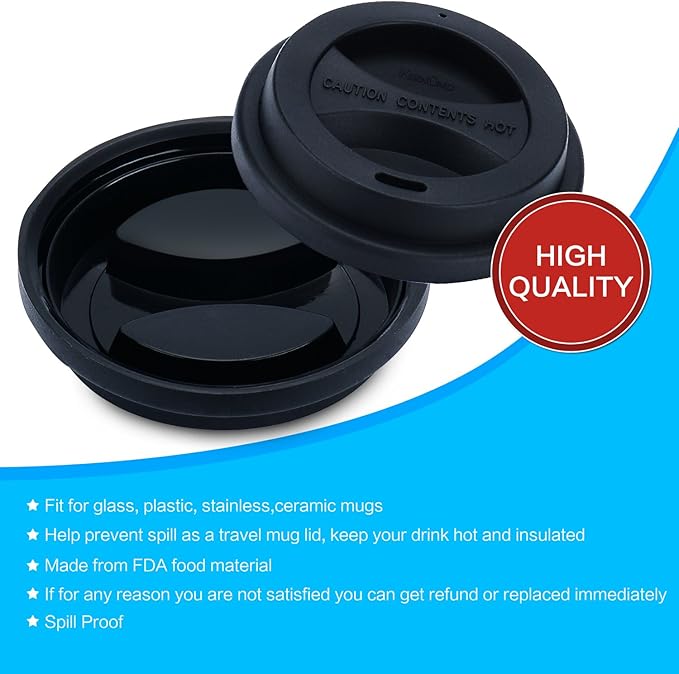 Coffee Mug Lid(3.15"Inner Diameter,3.43"Outer Diameter), KSENDALO Thick Eco Reusable Silicone Travel Mug Lids, Silicone Cup Cover, black（1pc)
