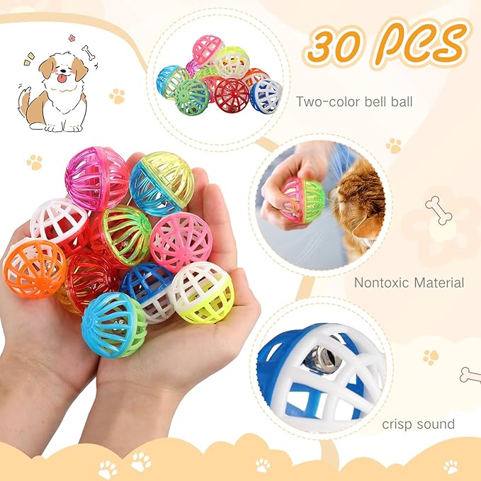 Silkfly 30 Pcs Polyester Film Cat Crinkle Balls Toys, Colorful Fuzzy Balls Lightweight Chew Cat Sponge Jingle Toys for Indoor Kittens to Keep Fit