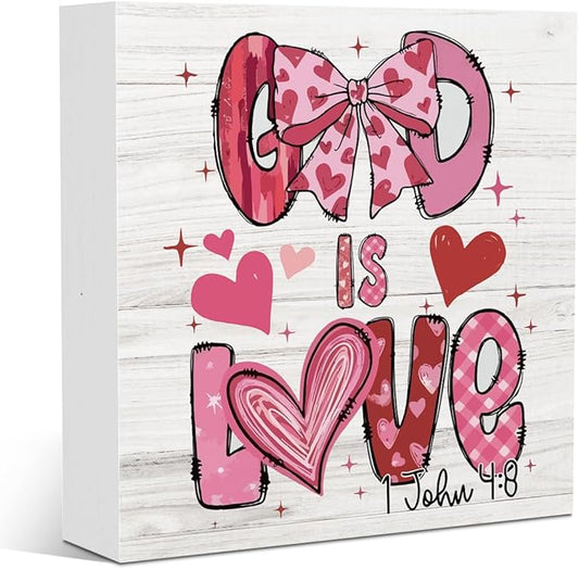 Christian Valentines Day Decorations for Home Scripture Desk Decor God Is Love Decorations for Kitchen Table Valentine’S Day Gifts for Boyfriend Girlfriend 5 X 5 Inchs