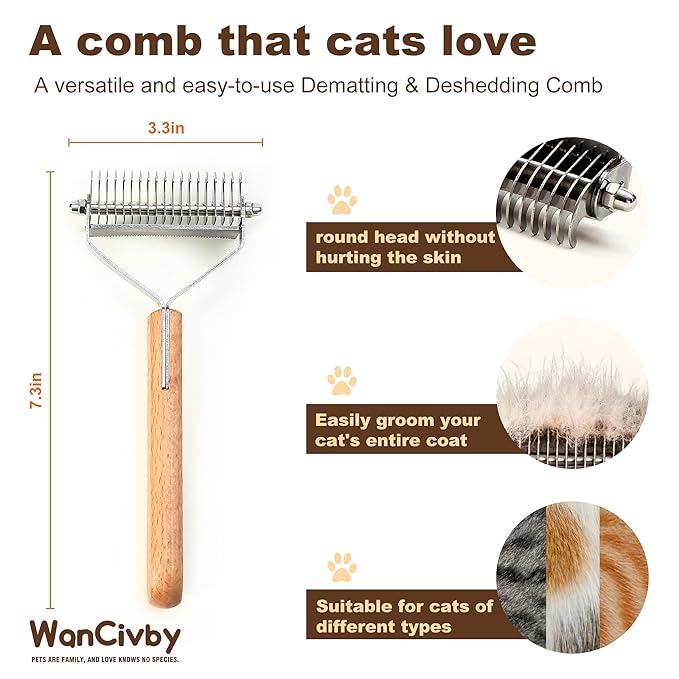 Undercoat Rake Pet Brush with Square Handle, Premium Dematting Comb & Cat Dog Shedding Tool, Efficient Grooming Brush for Detangling Mats & Loose Fur, Ideal for Large Medium Small Dogs and Cats