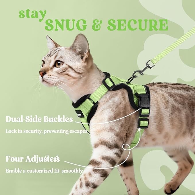 rabbitgoo Cat Harness and Leash for Walking, Escape Proof Soft Adjustable Vest Harnesses for Cats, Easy Control Breathable Reflective Strips Jacket, Light Green, S