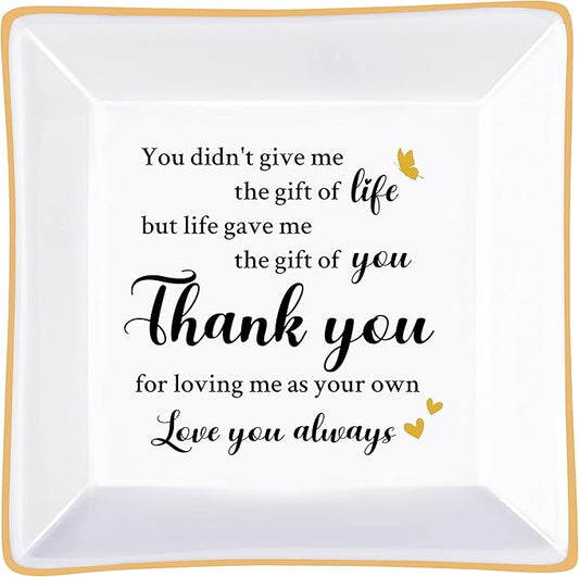 PUDDING CABIN Galentines Gifts for Step Mom Gifts for Valentine's Mother's Day Ring Dish Jewelry Tray - Thank you for loving me as your own - Birthday Gifts for Stepmom Stepmother