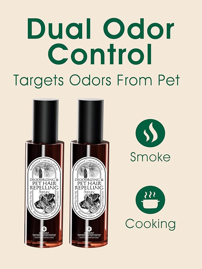 4-in-1 Pet Hair Remover & Odor Neutralizer Spray, Anti Static Wrinkle Release, Plant Based Enzymes, Safe for Pets, Fabrics & Furniture, Refresh Pine Nut Scent, 6.76 fl oz, 2 Travel Pack