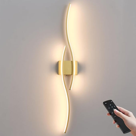 Battery Operated Wall Sconces with Remote Control, Dimmable/3 Colors/Night-Light/Timer/Memory, Gold Modern Wireless LED Sconce for Living Room, Hallway, Bedroom, 39.3 Inch (1 Pack)