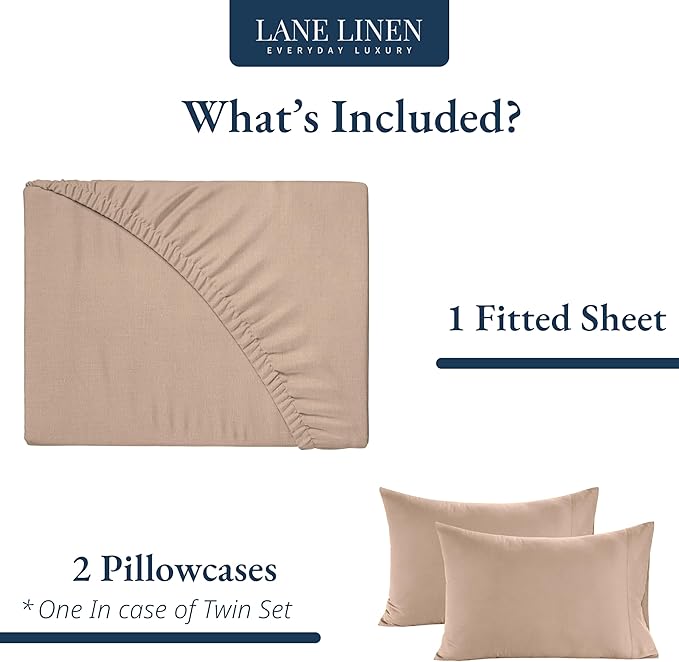 LANE LINEN 100% Organic Cotton Twin Fitted Sheet & Pillowcase Set, Percale Weave, Ultra Soft, Breathable, Fits Mattress Up To 15" Deep - Taupe (No Flat Sheet)