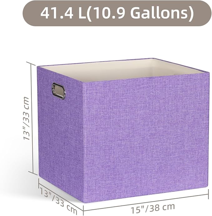 13x15x13 Storage Cube Bins, Foldable Storage Cubes, Fabric Organizer Basket Bin, Solid Containers Decorative Storage Boxes for Shelves Wardrobe Closet Home Office, 4 Pack, Purple