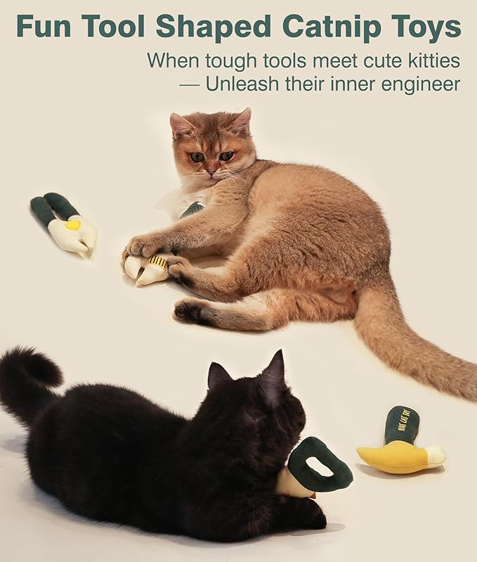 Joytale 4Pcs Tool-Shaped Catnip Toys, Organic Catnip & Crinkle Sound, Soft and Durable, Interactive Chew & Kicker Cat Toys, Exercise and Teething Relief for Indoor Cats & Kittens