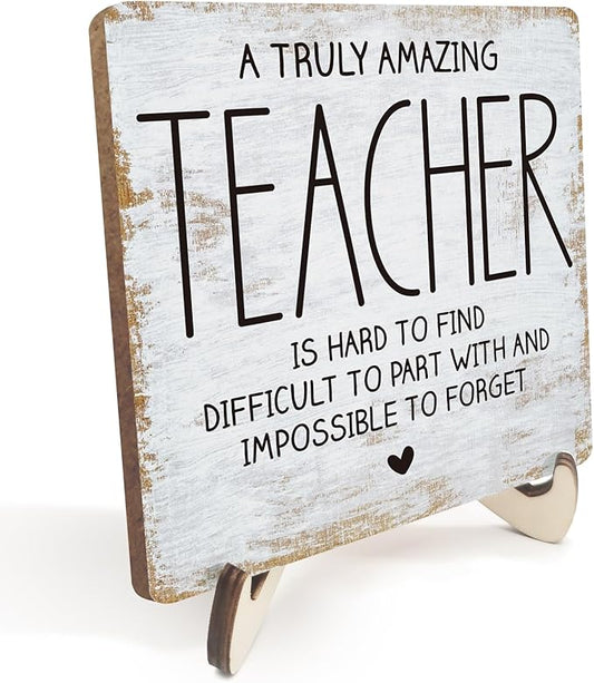 Decorative Desk Decor Motivational Teacher Gift Positive Thank You Gifts Teacher Appreciation Gifts Plaque with Wooden Stand Inspirational Wood Sign for Coach Teacher Coworker Home Office Table Shelf