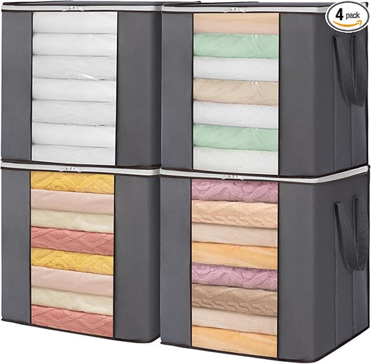 Lifewit 100L Extra Large Blanket Storage Bags, Foldable Comforter Storage with Reinforced Handles, Clothes Storage Containers for King Comforter, Bedding, Pillow, Sheet, Storage Bin with Lids 4 Pack