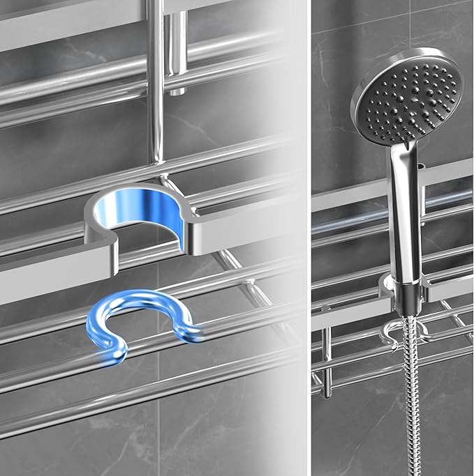 Shower Caddy Hanging on Towel Bar/Handrails/Shower faucet - Shower Rack Hanging Organizer, Bathroom Shower Curtain Caddy non-Slip