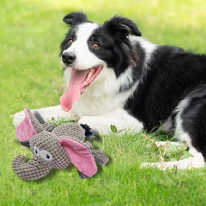 AIMETING Dog Toys, Durable Dog Chew Toys, Dog Squeak Toy with Fun Crinkle Paper, Plush Toys Suitable for Small, Medium, Large Dogs (Elephant)