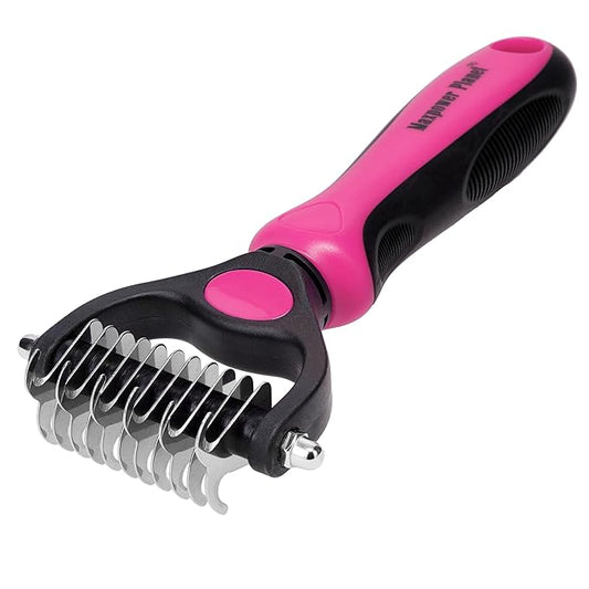 Maxpower Planet Pet Grooming Brush - Double Sided Undercoat Rake for Dogs & Cats, Extra Wide Brush to Reduce Shedding by 95% (Pink, S)