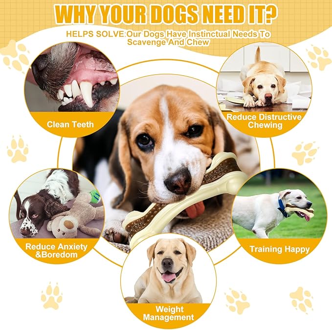 Sosation 6 Pcs Dog Toys for Aggressive Chewers Christmas Nylon Beef Flavor Bones Tough Puppy Teething Toys Puppy Chew Bones for Large Medium Small Breed Dogs Puppies(Large Medium)