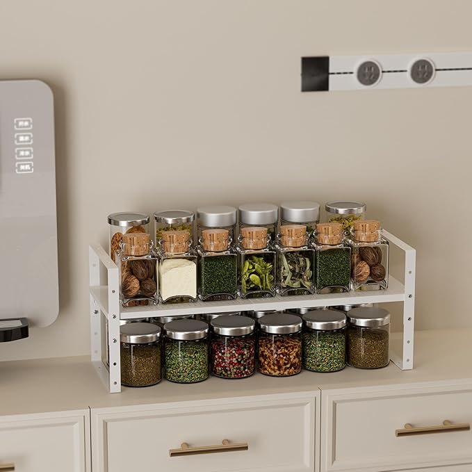 Multi-Functional Metal Shoe Rack,Expandable Adjustable Stackable Kitchen Organizer,Metal Shelf risers for cabinets, Kitchens and Closet, Bathroom(1Pack/White/Medium)