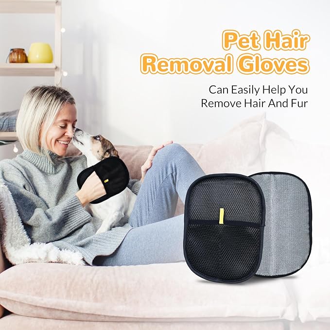 Pet Hair Removal Gloves, Electrostatic Pet Hair Grooming Gloves for Cat & Dog, Reusable for Couch, Clothing,Furniture, Carpet,Bed,Curtain - 2 PCS