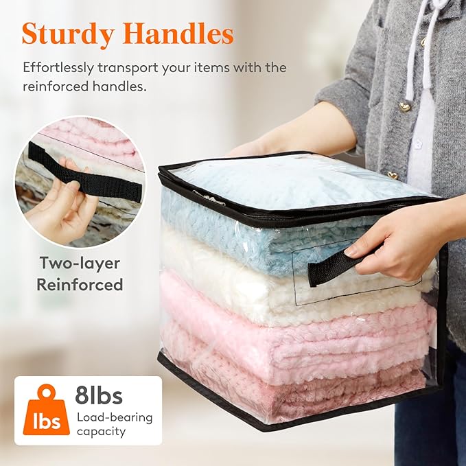 Lifewit 6 Pack Clear Clothes Storage Bags, 11 Inch Clear Cube Storage Bins, 18L Vinyl Foldable Moving Bags with Zipper, Storage Container for Sweater Sheets Yarns