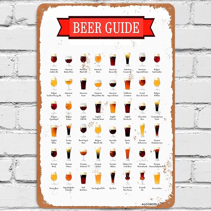 Aluminum Beer Guide Sign, Beer Decor for Kitchen Alcohol Wall Decor, Vintage Metal Sign for Home Bar Man Cave Decor Gifts 8"x12"